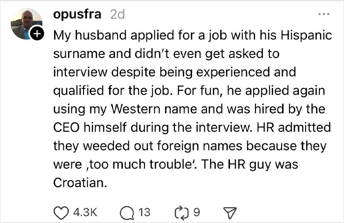 Tweet about job rejection due to cultural bias, highlighting experience overlooked and issues with hiring practices. Tweet about job rejection due to cultural bias, highlighting experience overlooked and issues with hiring practices.