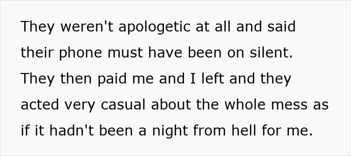 Text excerpt describing a family's experience with blacklisted local babysitters who were unapologetic and casual afterward.
