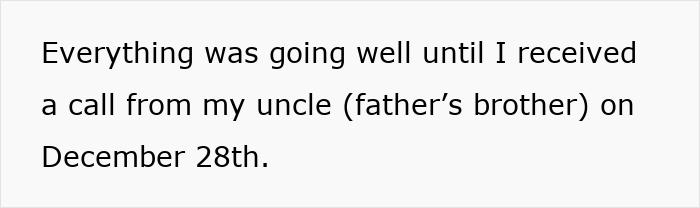 Text excerpt describing a father and son lock horns as dad tries to hijack his house by changing locks, involving cops.