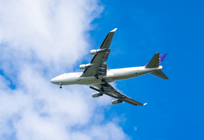 Airplane flying against blue sky, illustrating woman misses flight while babysitting niece and seeks compensation. - 6