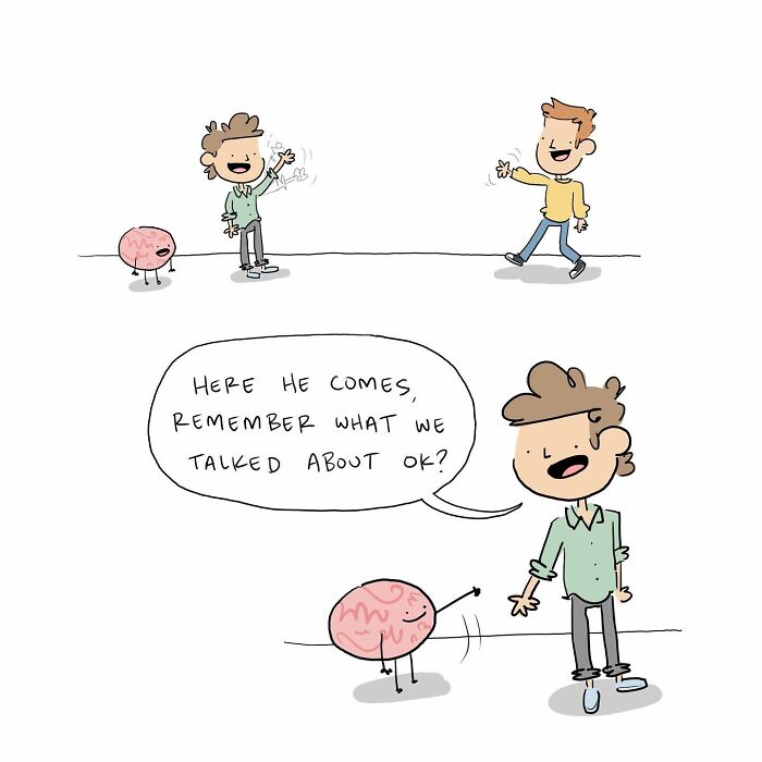 Simple hand-drawn comic titled Boys Hanging Out Together by Tim Bierley, featuring funny comics about arguing with the brain.