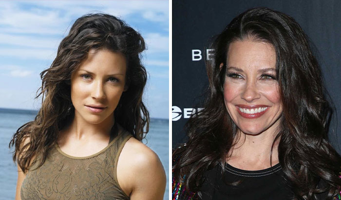 Lost Cast actress with curly hair posing by the ocean and at an event, showing changes after 15 years from the show.