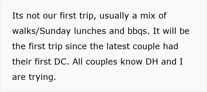 Text on a white background discussing a woman refusing to be the go-to nanny on a couples’ trip. - 4