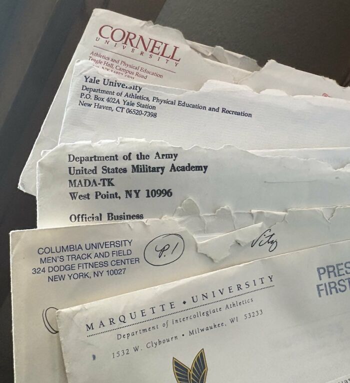 Envelopes from Ivy League universities and military academies related to athlete scholarship opportunities. - 1