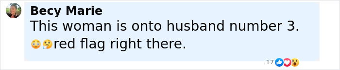 Comment by Becy Marie expressing concern about a woman&rsquo;s close relationship with her ex-husband, calling it a red flag.
