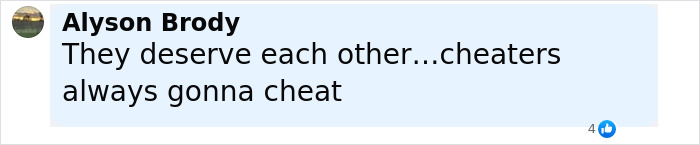 Comment by Alyson Brody expressing opinion on cheating, related to Sutton Foster's closeness to ex-husband and karma.