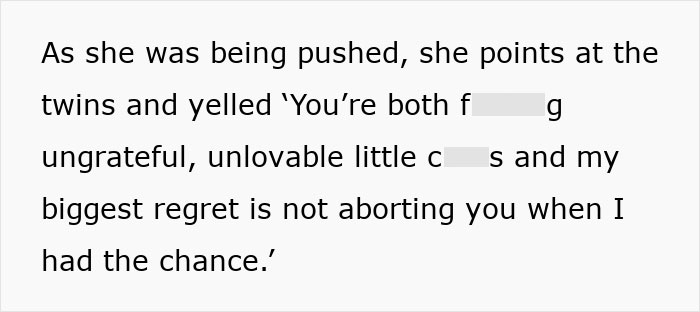 Text excerpt showing a manipulative mom yelling harsh insults at her daughter and twins during a dramatic confrontation. - 53