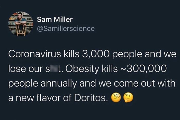 Social media post humor on obesity and coronavirus deaths, fitting for hilarious memes about gym life and fitness struggles.