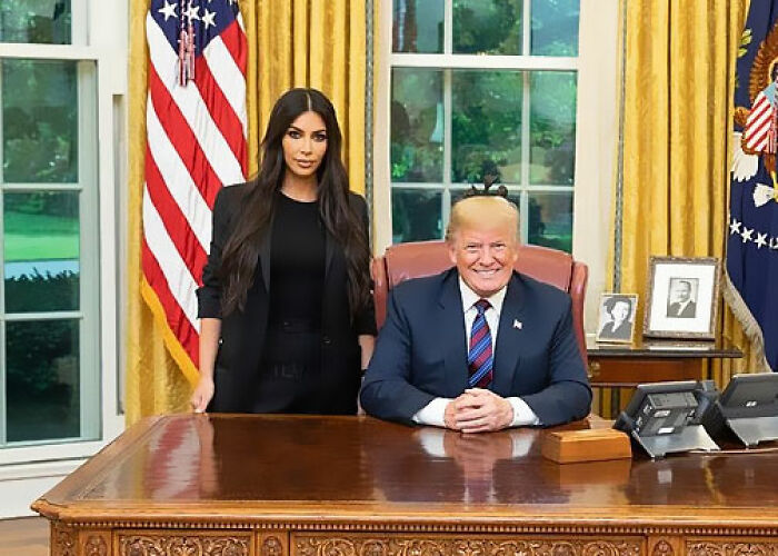 Kim Kardashian and Donald Trump in the Oval Office, highlighting controversies involving the KarJenner clan. - 8