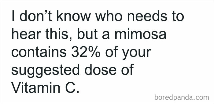 Funny post about a mimosa containing 32% of your daily Vitamin C, perfect for sharing with your circle of idiots.