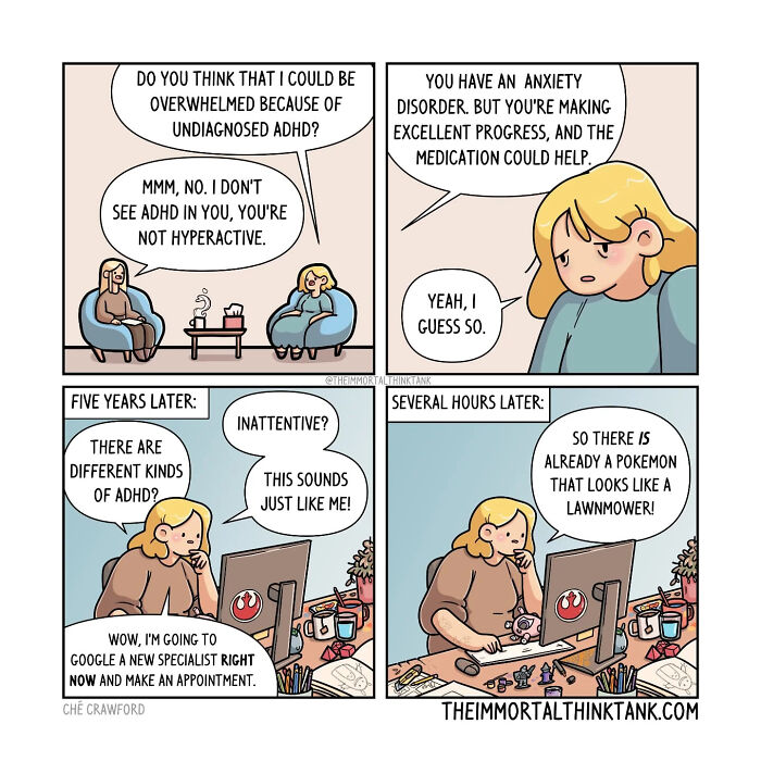 Comic strip depicting D&D player humor about anxiety, ADHD, and real-world challenges in a lighthearted style.