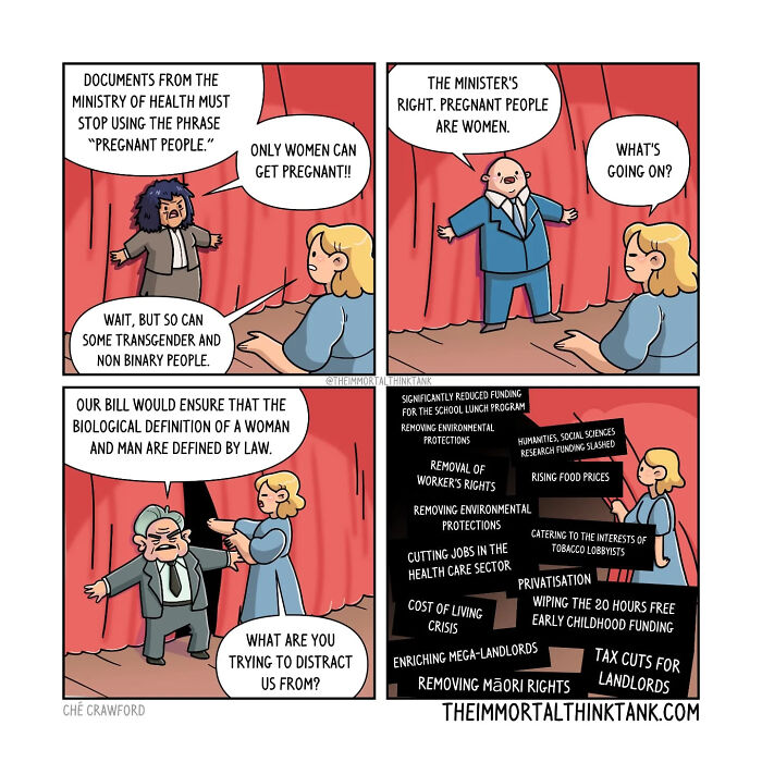 D&D shenanigans comic strip humorously addressing real-world political debates about gender and social issues.