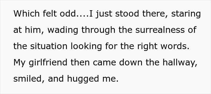 Text excerpt showing a person reflecting on a surreal moment after their best friend saw their girlfriend with another man.
