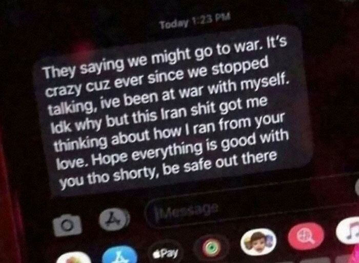 Text message on phone screen with a humorous and nerdy tone, fitting the theme of nerdy memes and weird messages.