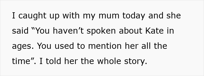 Text on screen showing a personal story about cutting off a friend who stayed in an abusive marriage.