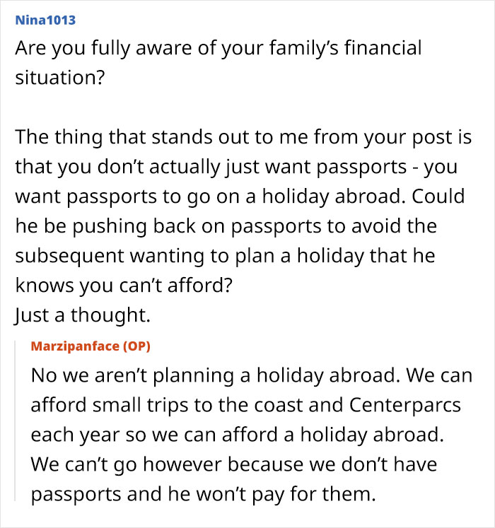Discussion about family financial struggles as wife and kids aren't allowed to have passports due to cost concerns. - 21