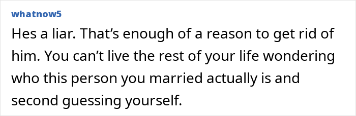 Alt text: Online comment discussing a woman discovering her husband lied and texted his mother about everything being false.