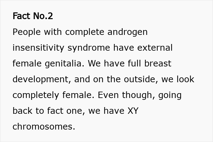 Text explaining that intersex woman with XY chromosome has female external genitalia and full breast development. - 3