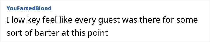 Text post from user YouFartedBlood stating low key feel like every guest was there for some sort of barter at this point related to Sydney Sweeney steamy new business Jeff Bezos backing. Text post from user YouFartedBlood stating low key feel like every guest was there for some sort of barter at this point related to Sydney Sweeney steamy new business Jeff Bezos backing.