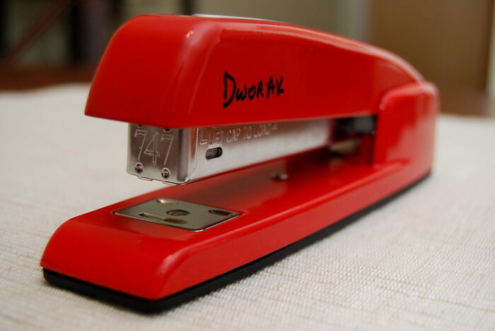 Close-up of a red stapler resembling items found in or on patients that made medical professionals gasp.