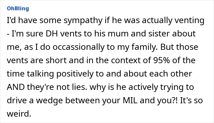 Text message conversation revealing woman discovers husband texted his mother with lies, causing family tension.