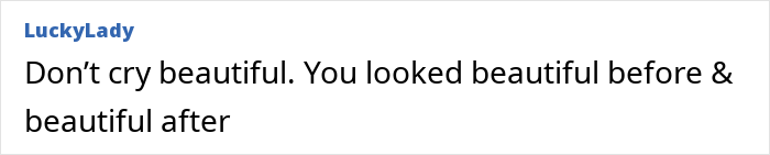 Comment text on a white background from user LuckyLady about beauty before and after a nose job.