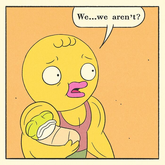 Comic panel featuring a shark character saying a harsh line, part of a bodybuilding duck comic with a soft heart theme.