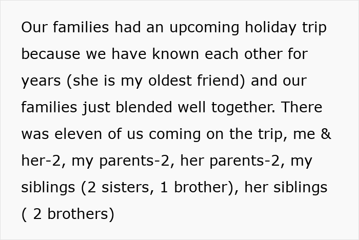 Text describing a gold digger holiday friend drama involving blended families on an upcoming trip with siblings and parents. - 8
