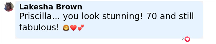 Comment from Lakesha Brown praising Bond Girl at 70, complimenting her stunning and fabulous appearance decades after the film. Comment from Lakesha Brown praising Bond Girl at 70, complimenting her stunning and fabulous appearance decades after the film.