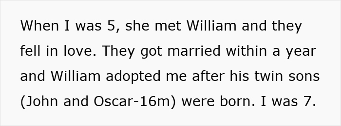 Text excerpt from a manipulative mom daughter story drama sharing family adoption and sibling details. - 23