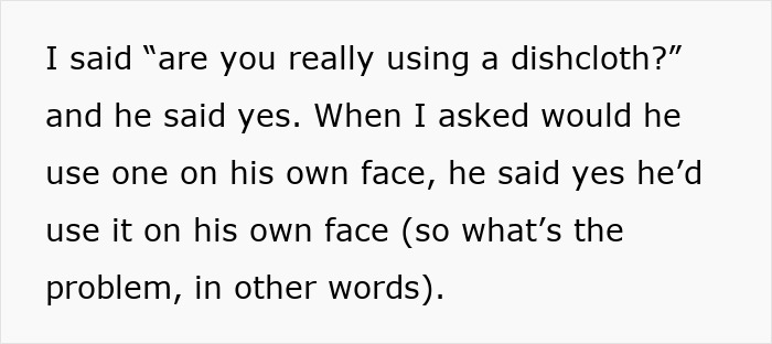 Text excerpt discussing husband carrying infant by the arms and wiping face with dishrags, wife&rsquo;s issue implied.