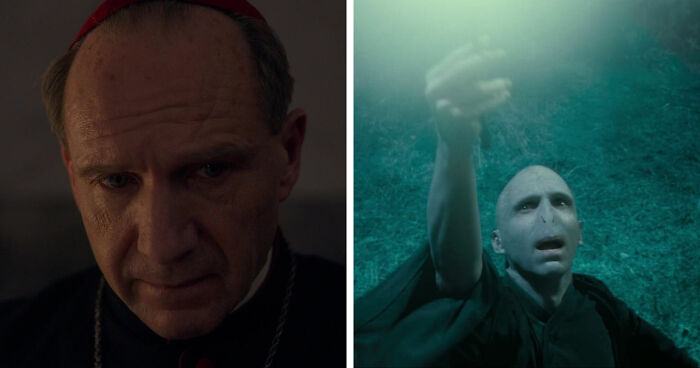 Close-up images of the same actor portraying two vastly different characters in dark and dramatic scenes. - 13