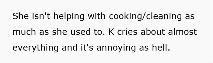 Text on a white background expressing frustration about a pregnant roomie not helping with cooking or cleaning as before. - 4