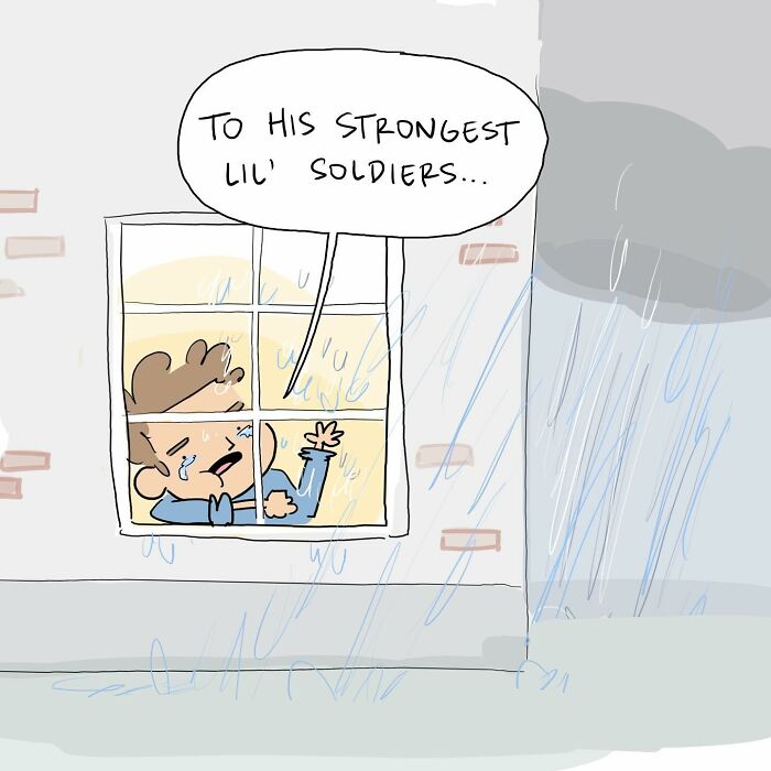 Man taking a deep breath while leaning on a table, illustrating a funny comic about arguing with their own brain.