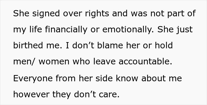 Text excerpt on a white page discussing an estranged mom reaching out to her son after many years. - 3