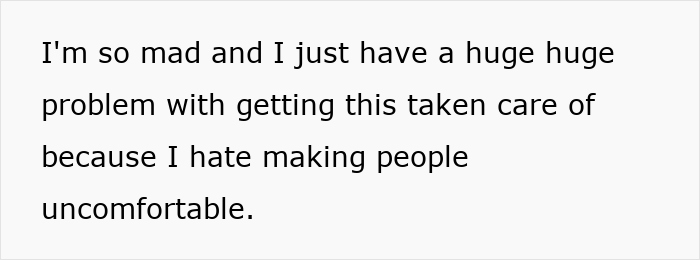 Text on a white background reading about frustration and discomfort, referencing a conflict related to inheritance and gaslighting issues.