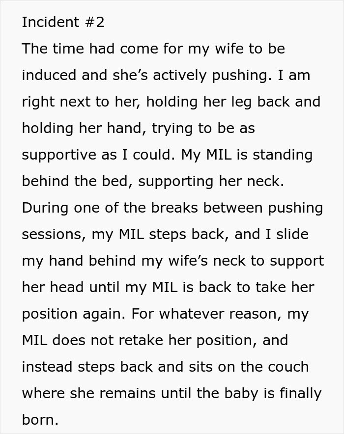 Text describing woman upset SIL taking daughter away and affecting son's birth memory during a tantrum.