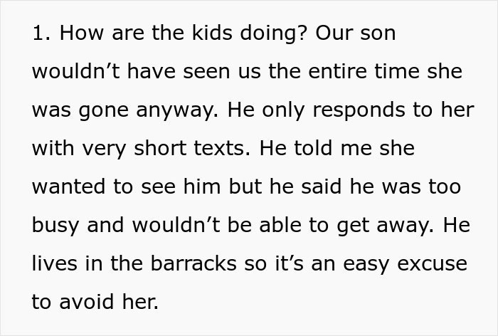 Text excerpt discussing a woman who left to find herself and went on a dream trip alone, avoiding family contact.