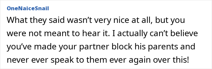 Screenshot of a woman reacting shocked after overhearing boyfriend&rsquo;s parents talking about her, refusing further contact.