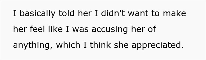 Text excerpt showing a message about not wanting to accuse, related to best friend saw girlfriend another man check email situation.