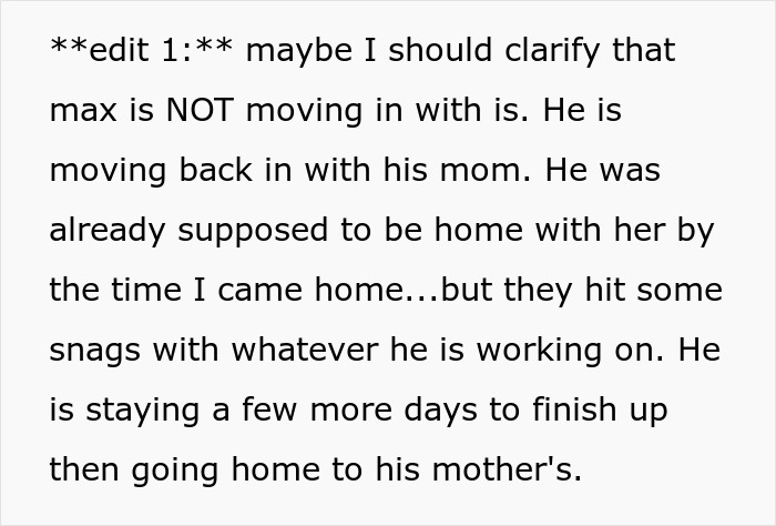 Text excerpt showing clarification about living arrangements, related to best friend and girlfriend situation involving checking email.