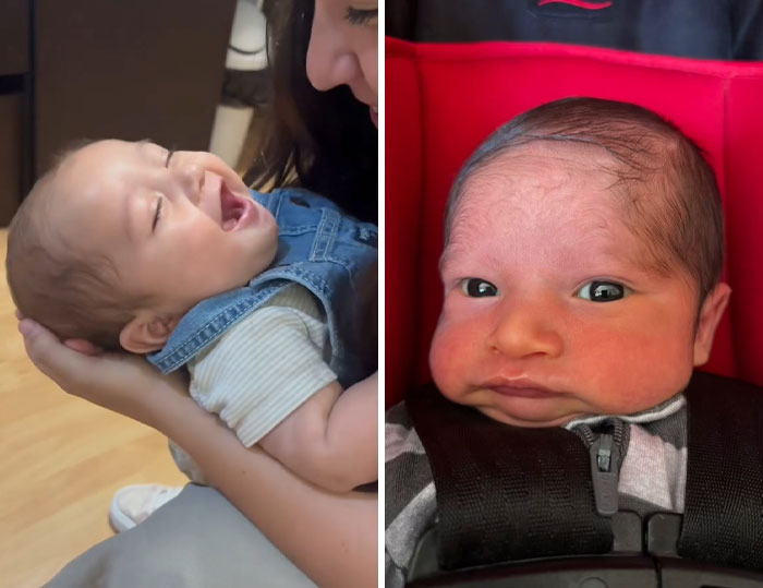 Woman holding and smiling at her newborn baby, highlighting the challenges of postpartum hormones and motherhood emotions.