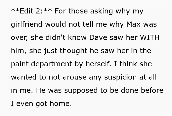 Text explaining why girlfriend did not reveal best friend saw her with another man, addressing suspicion and timing.