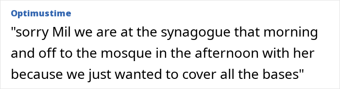Screenshot of a forum comment discussing a MIL demanding a baby get a more Christian name, causing discomfort for the mom.