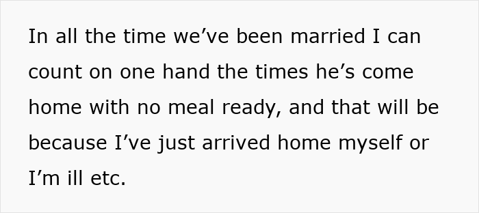 Text excerpt showing a woman reflecting on her husband rarely coming home without a meal ready, highlighting trust issues.