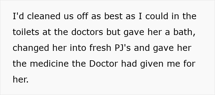 Text excerpt showing a family caring for a child after visiting the doctor, highlighting concerns about family blacklisted local babysitters.