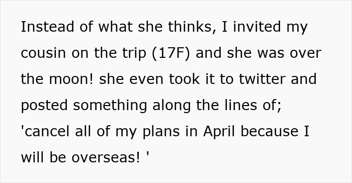 Text excerpt from a holiday post describing a cousin's excitement, highlighting gold digger holiday friend drama issues. - 14