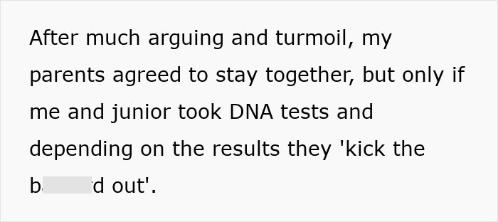 Text about a dad saying his illegitimate son will be kicked out after DNA results reveal his golden child status. Text about a dad saying his illegitimate son will be kicked out after DNA results reveal his golden child status.