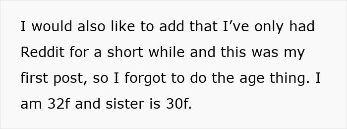 Text excerpt from a Reddit post by a 32-year-old female and her 30-year-old sister discussing the bride’s weight watchers table. Text excerpt from a Reddit post by a 32-year-old female and her 30-year-old sister discussing the bride’s weight watchers table.