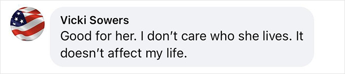 Comment from Vicki Sowers expressing indifference about Shiloh Jolie-Pitt's personal life amid romance rumors.